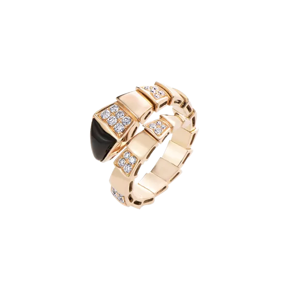 Bulgari Serpenti Viper Ring Rose Gold Black Diamonds