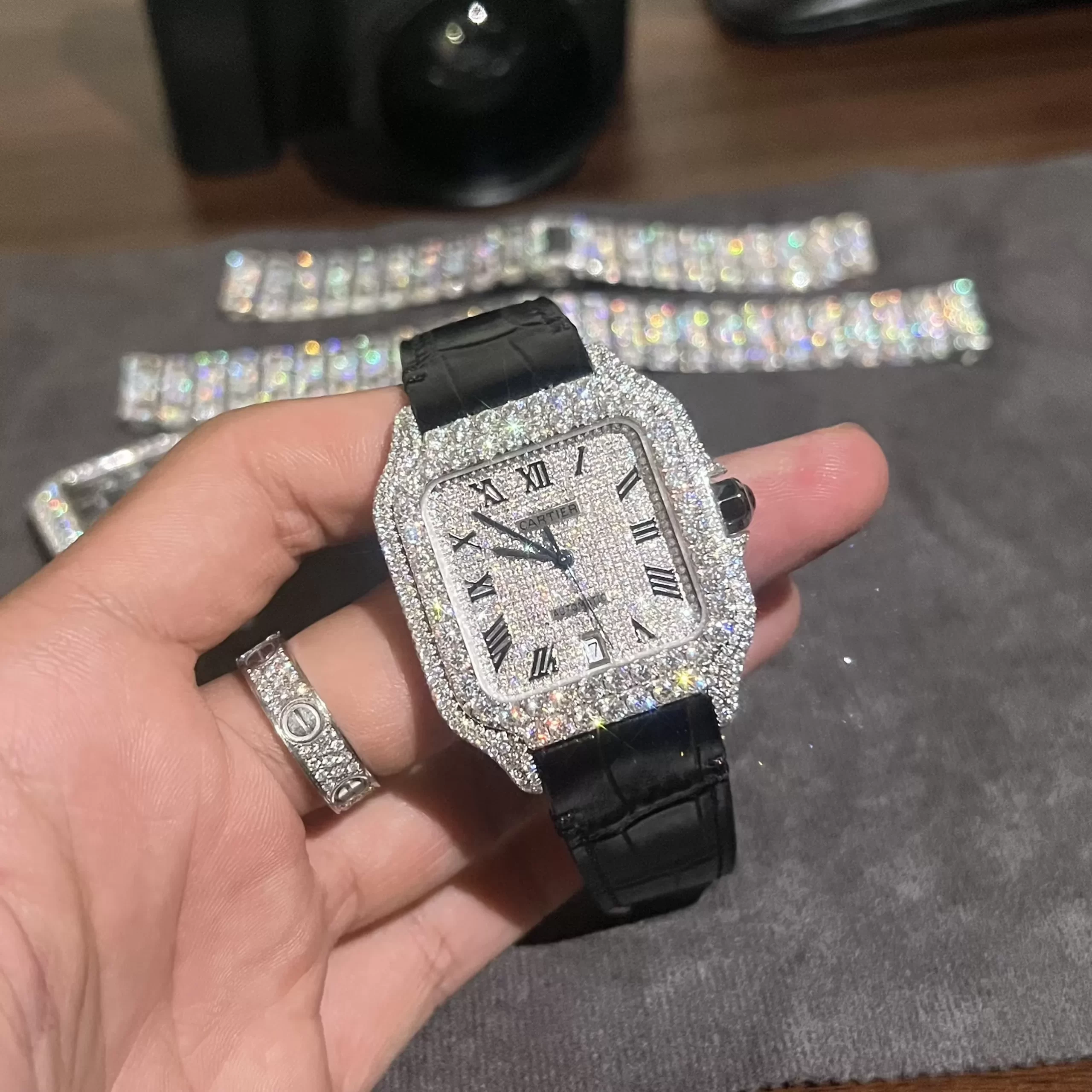 Đồng Hồ Cartier Santos De Cartier WM501751 full Diamond - Ảnh 3