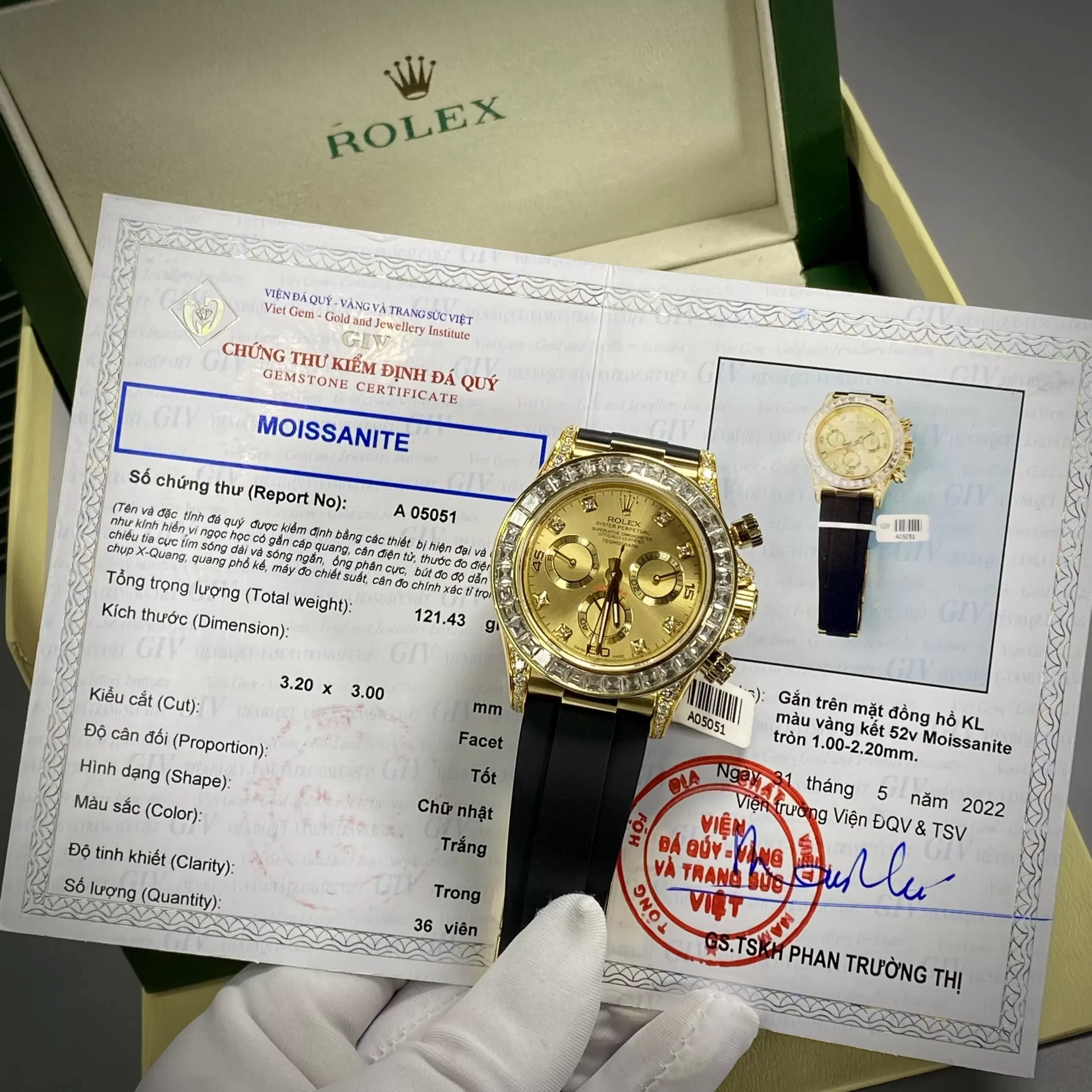 Đồng Hồ Rolex Like Auth 1:1 Cosmograph Daytona 116518LN Mặt Số Vàng Champagne, Vành Kim Cương Baguette - Ảnh 7