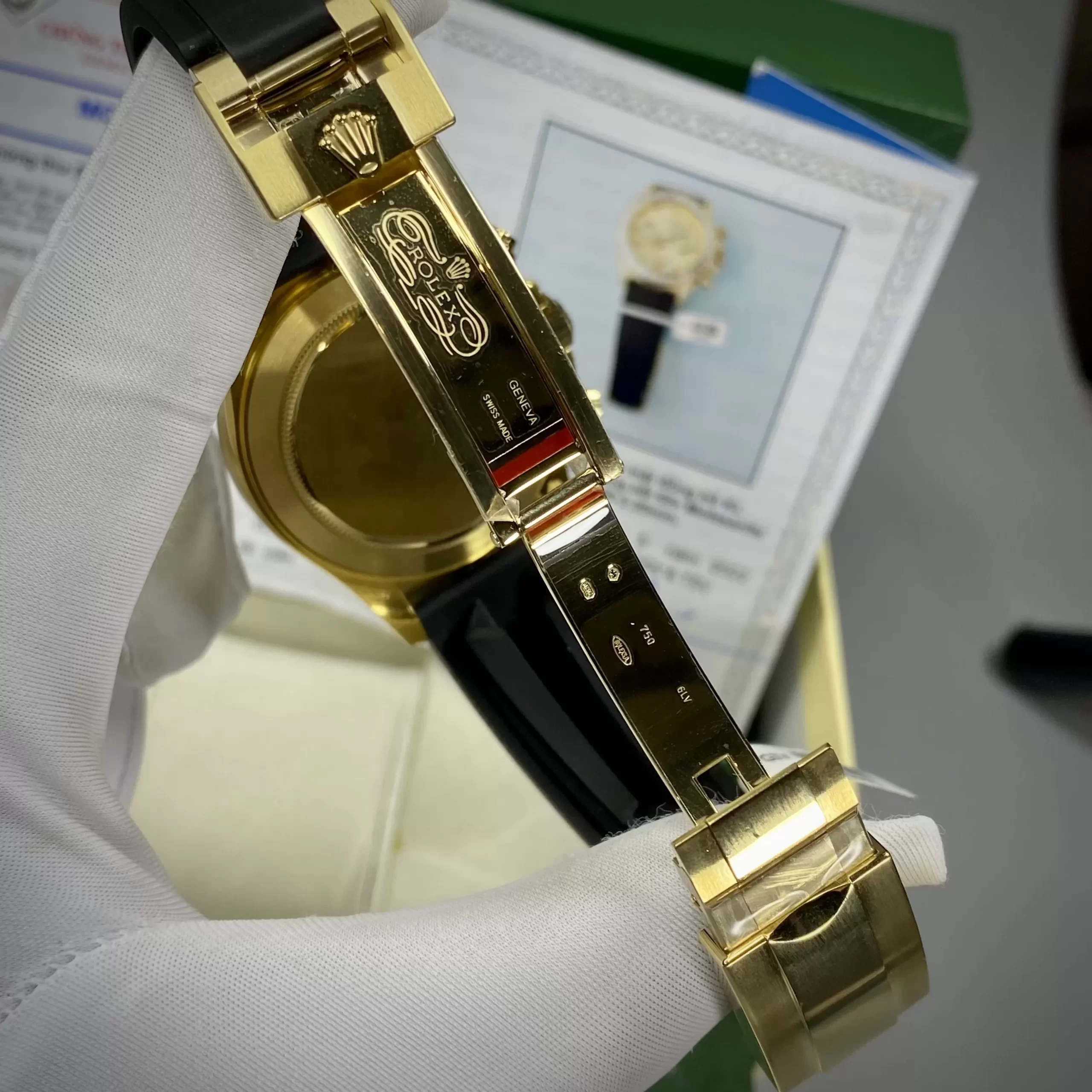 Đồng Hồ Rolex Like Auth 1:1 Cosmograph Daytona 116518LN Mặt Số Vàng Champagne, Vành Kim Cương Baguette - Ảnh 5