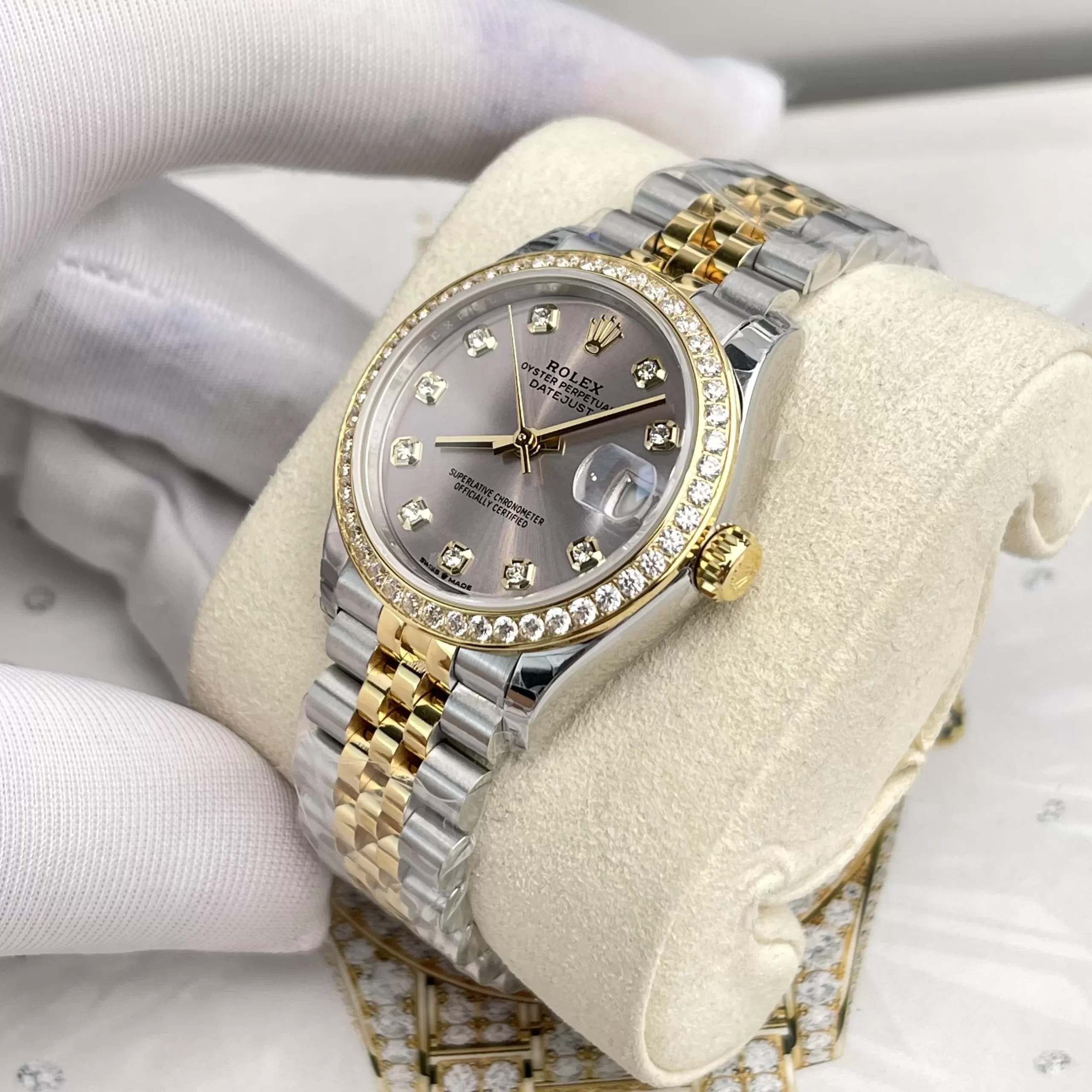 Đồng Hồ Rolex Replica 1:1 Datejust 31mm Niềng kim cương Moissanite - Ảnh 4