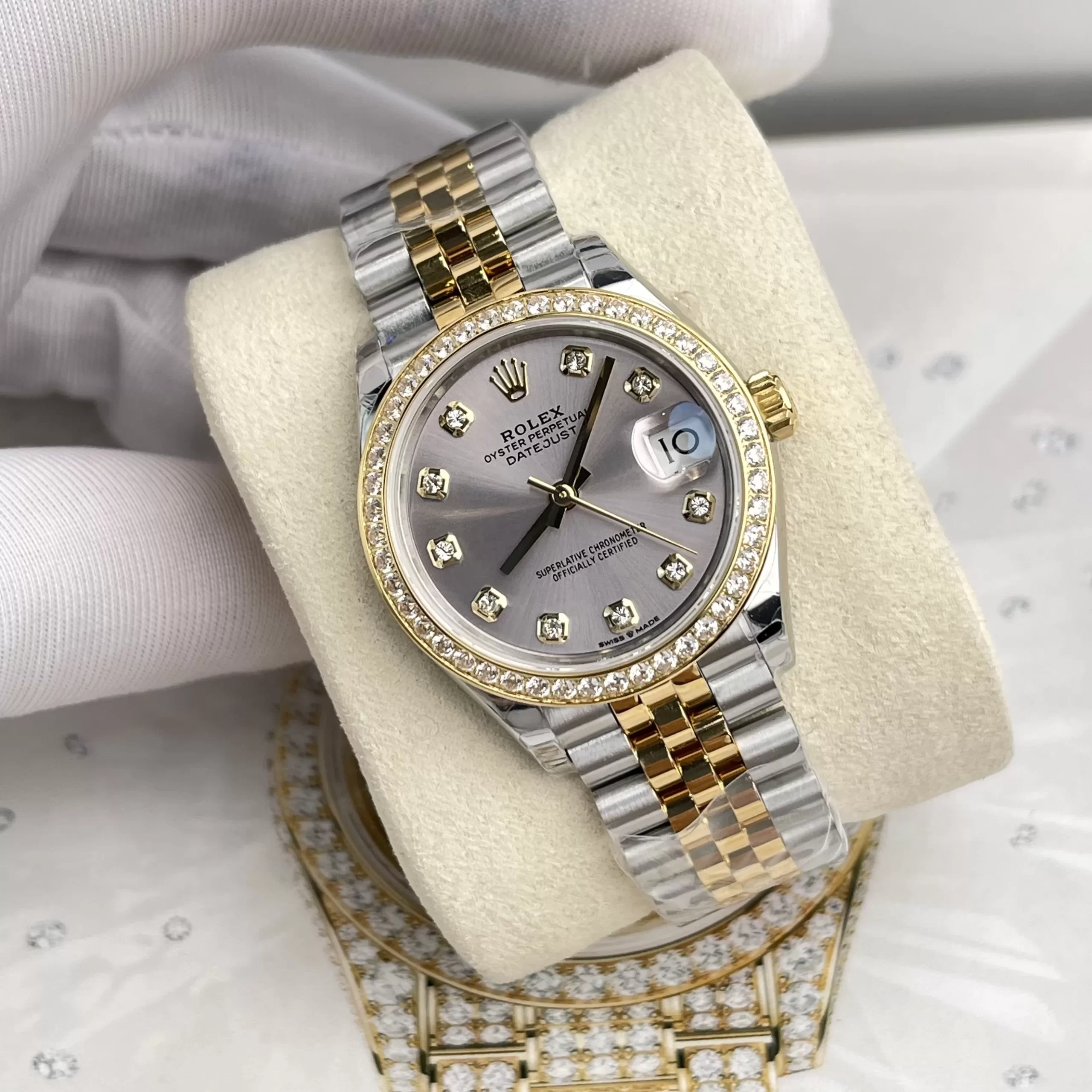 Đồng Hồ Rolex Replica 1:1 Datejust 31mm Niềng kim cương Moissanite - Ảnh 3