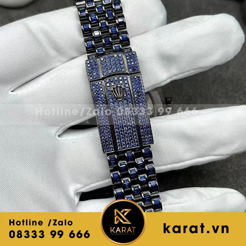 Rolex datejust chế tác nạm đá xanh dương - Ảnh 4