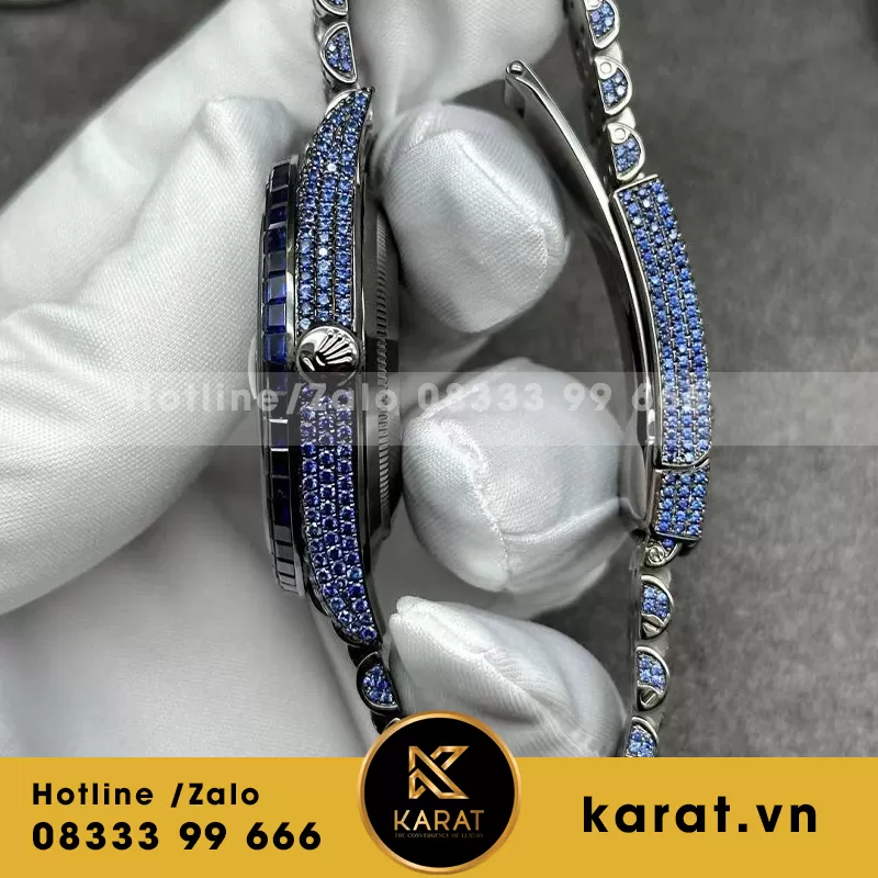 Rolex datejust chế tác nạm đá xanh dương - Ảnh 3