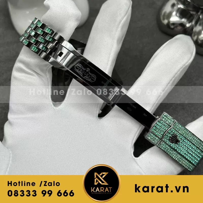 Đồng hồ rolex datejust chế tác nạm đá xanh green - Ảnh 6