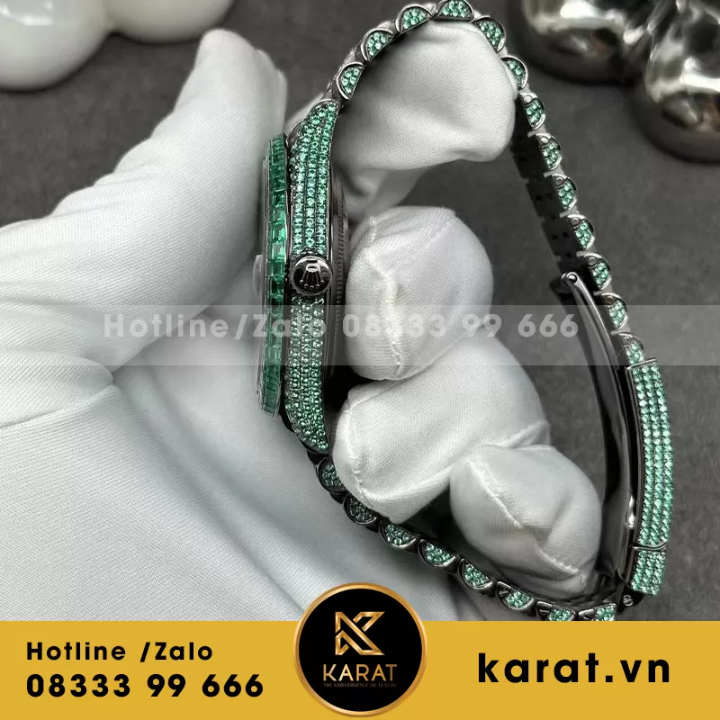 Đồng hồ rolex datejust chế tác nạm đá xanh green - Ảnh 4
