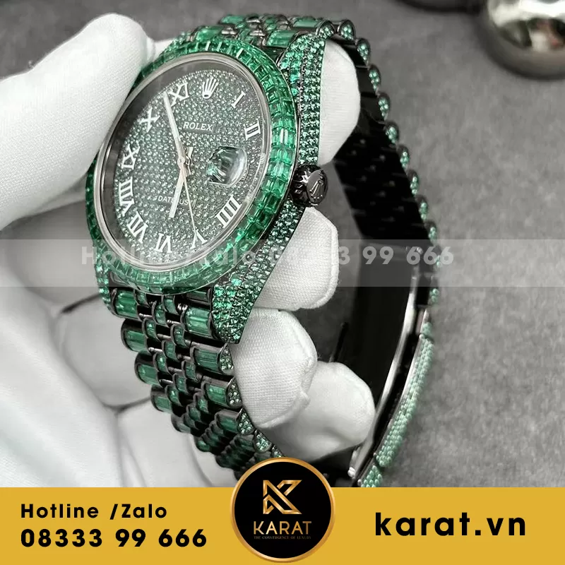 Đồng hồ rolex datejust chế tác nạm đá xanh green - Ảnh 3