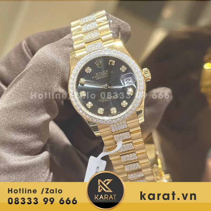 Đồng hồ nữ rolex datejust bọc vàng độ kim moissanitte - Ảnh 5