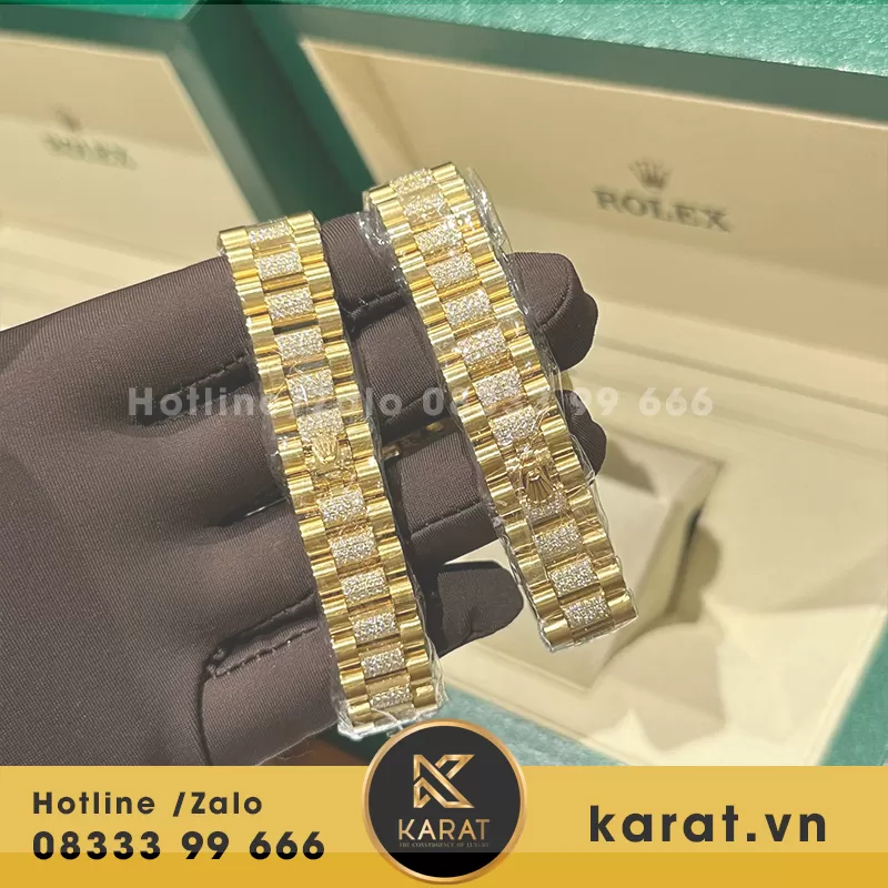 Đồng hồ nữ rolex datejust bọc vàng độ kim moissanitte - Ảnh 4