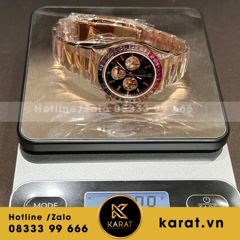 Đồng hồ rolex daytona rainbow bọc vàng độ moissanite - Ảnh 4