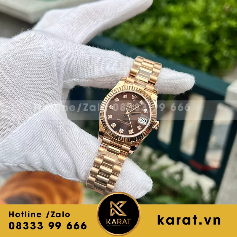 Đồng hồ nữ rolex datejust vàng hồng mặt chocolate - Ảnh 3