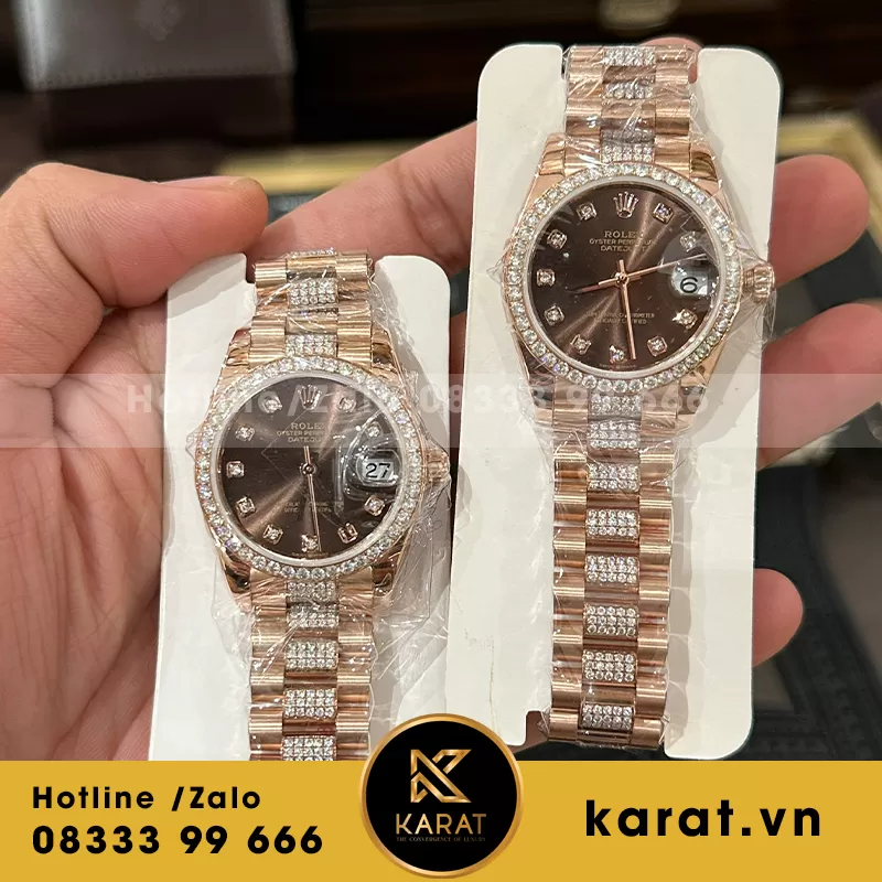 Đồng hồ rolex nữ 31mm bọc vàng độ kim cương moissanite - Ảnh 4