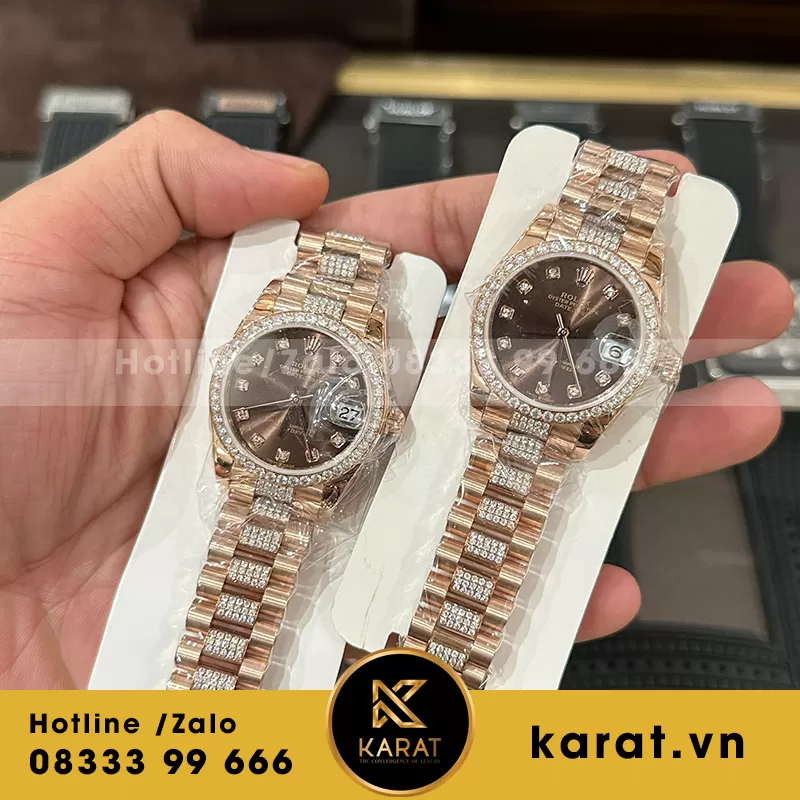 Đồng hồ rolex nữ 31mm bọc vàng độ kim cương moissanite - Ảnh 3
