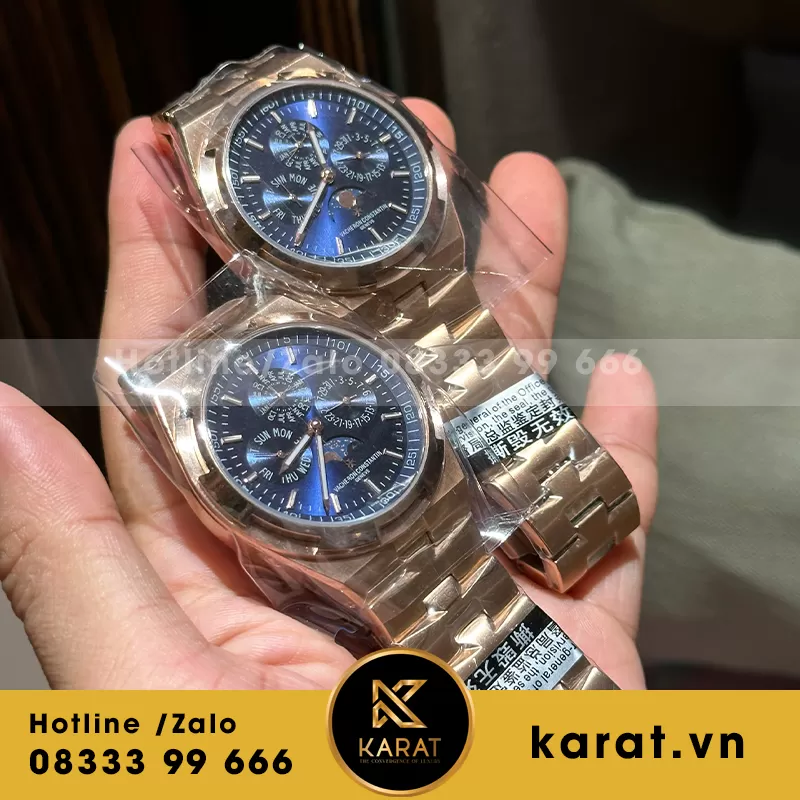 Đồng hồ vacheron overseas lịch vạn niên vàng hồng mặt xanh - Ảnh 4