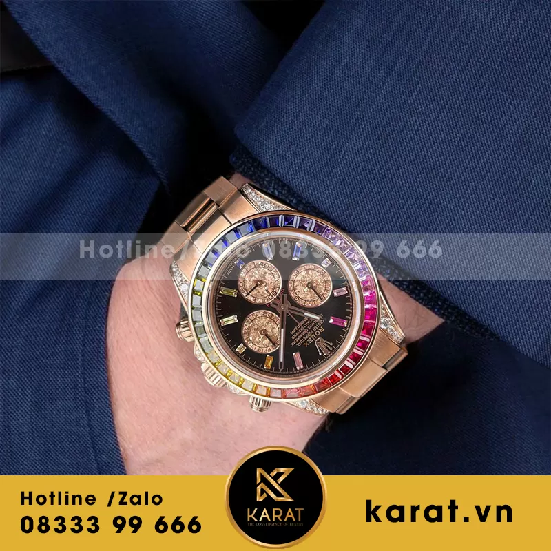 Đồng hồ rolex daytona rainbow bọc vàng replica - Ảnh 4