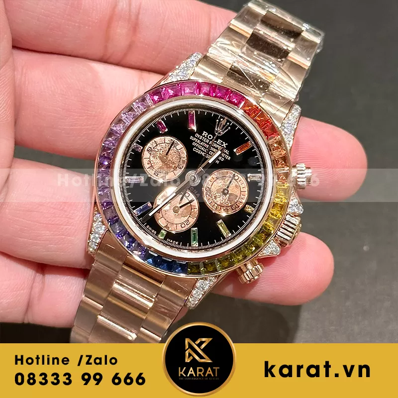 Đồng hồ rolex daytona rainbow bọc vàng replica - Ảnh 3