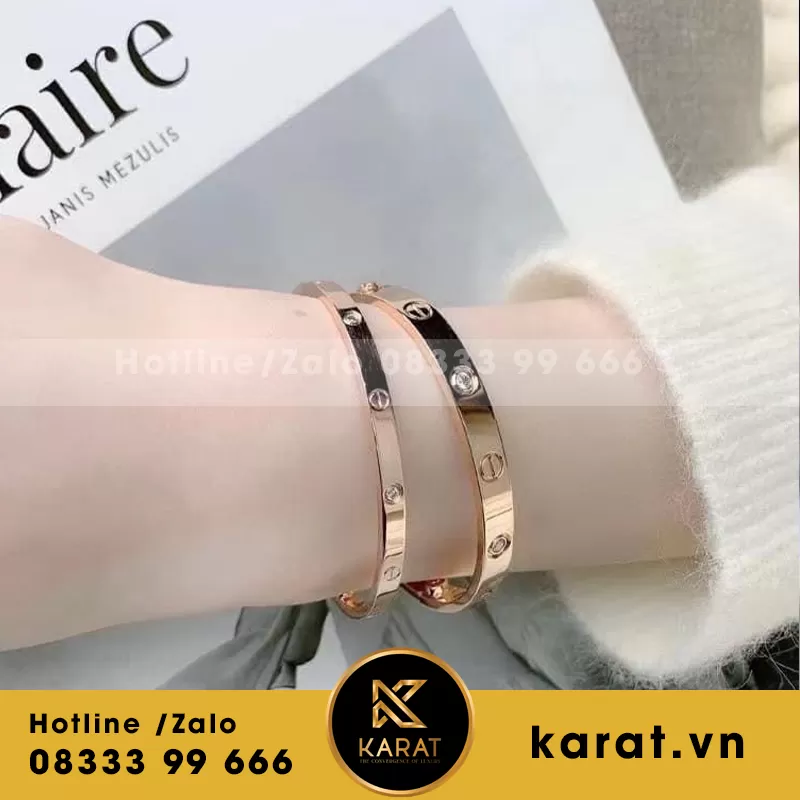 Lắc tay Cartier hàng nhập Hongkong vàng 18k, kim cương thiên nhiên - Ảnh 3