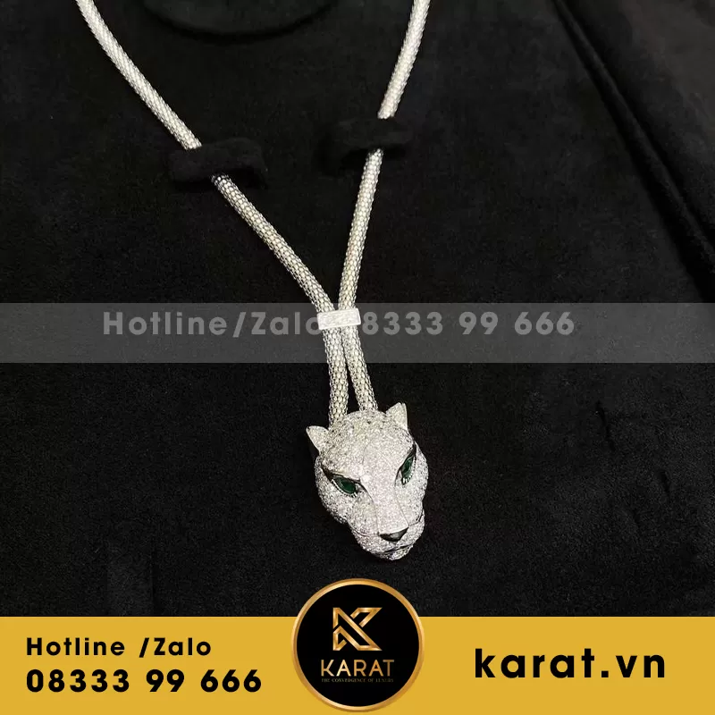 Vòng cổ cartier báo vàng trắng đính kim cương - Ảnh 3