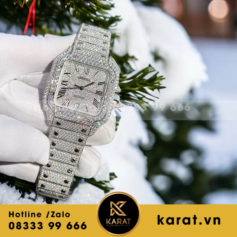 Đồng hồ cartier santos chế tác full moissanite hongkong - Ảnh 4