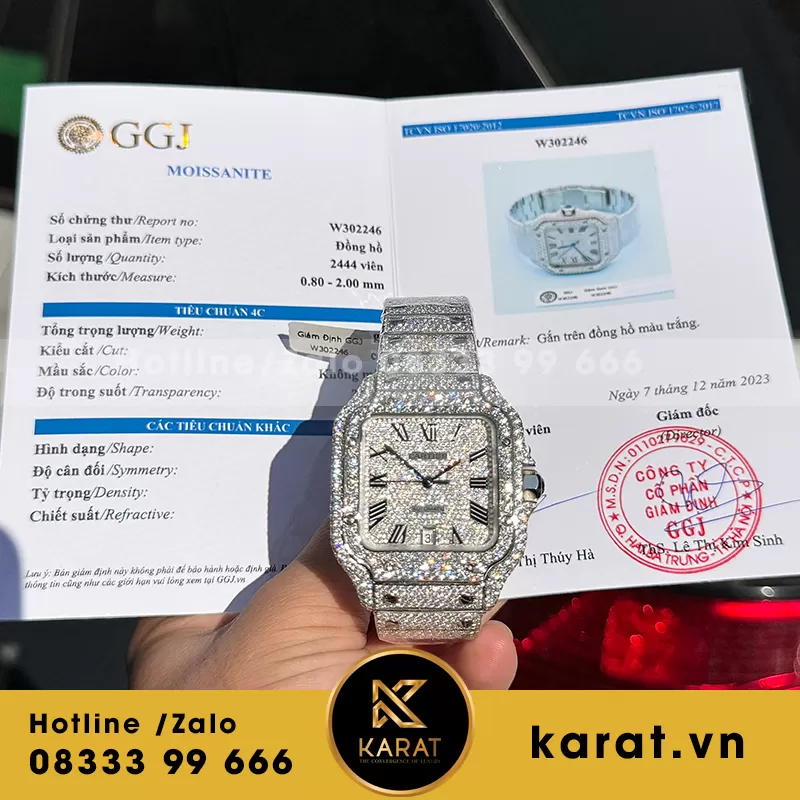Đồng hồ cartier santos chế tác full moissanite hongkong - Ảnh 3