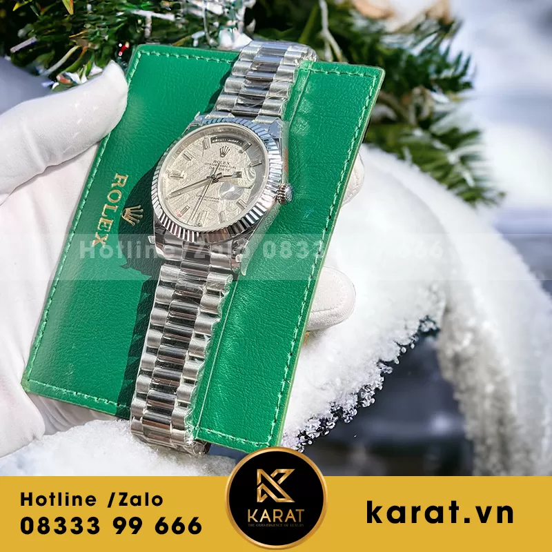 Đồng hồ daydate độ mặt tinh chỉnh cọc số moissanite baguette - Ảnh 3