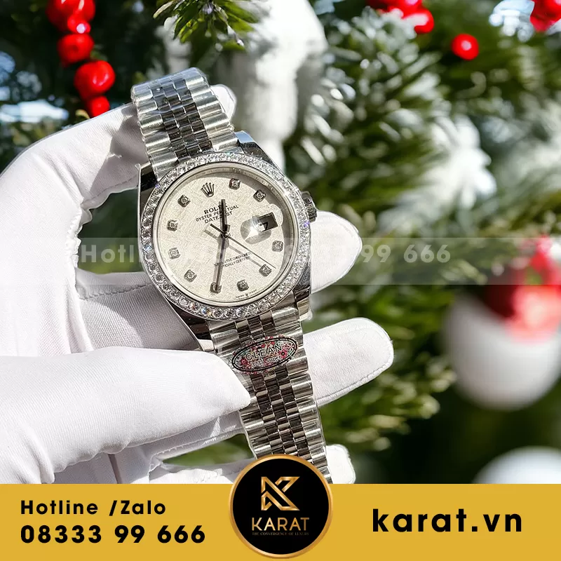 Đồng hồ datejust 36-41mm độ mặt thiên thạch viền moissanite - Ảnh 4