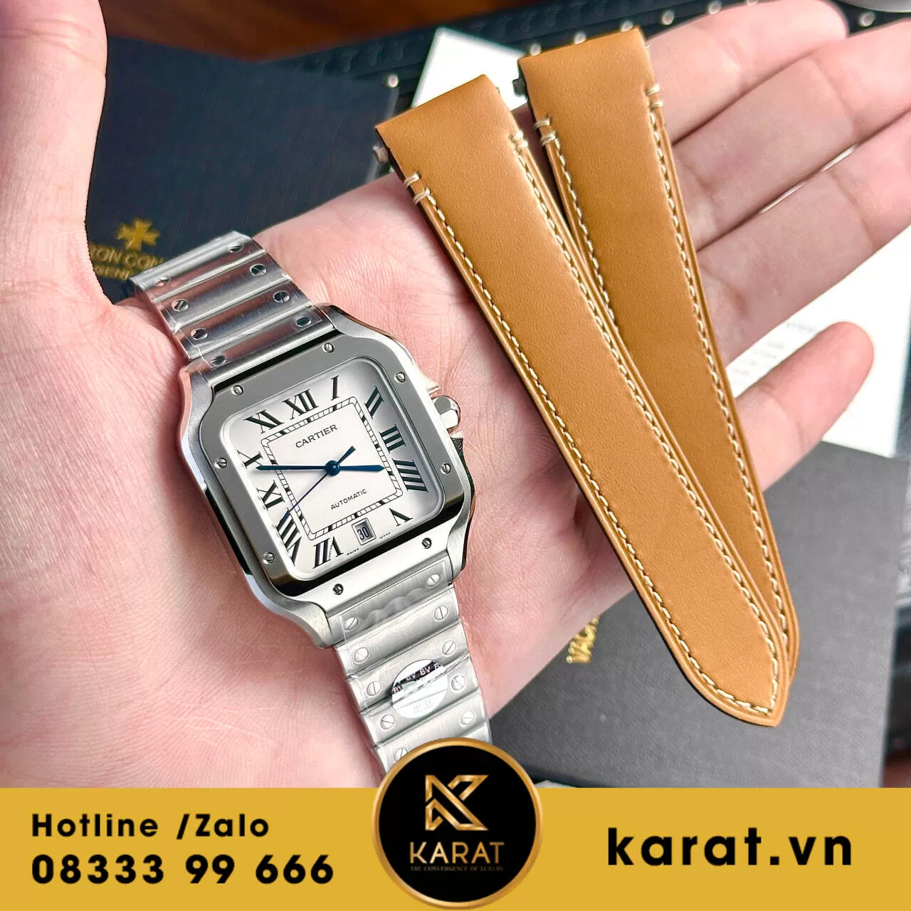 Đồng hồ cartier Santos mặt trắng 39.8mm rep 11 - Ảnh 8