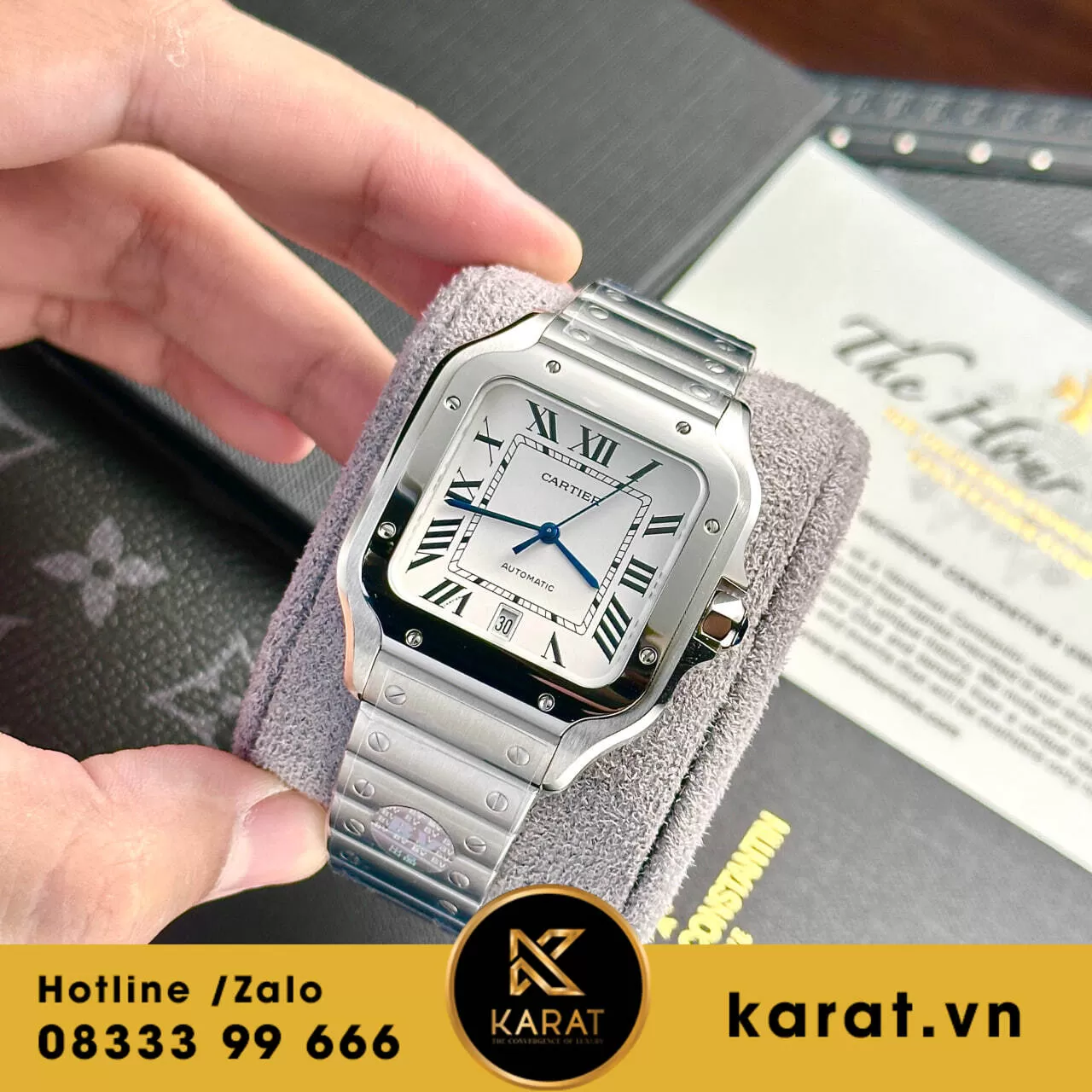 Đồng hồ cartier Santos mặt trắng 39.8mm rep 11 - Ảnh 6