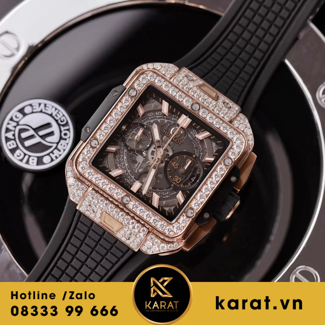 Đồng hồ Hublot Square Bang Unico king gold độ full moissanite - Ảnh 11