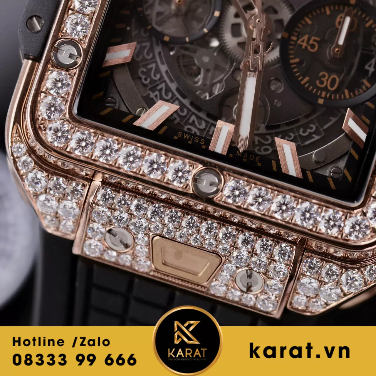 Đồng hồ Hublot Square Bang Unico king gold độ full moissanite - Ảnh 10