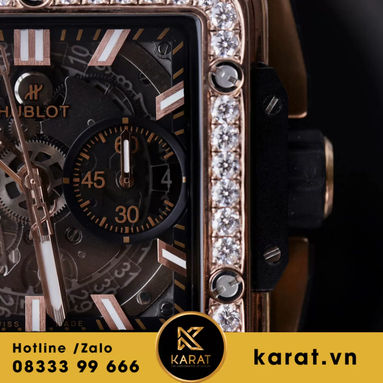 Đồng hồ Hublot Square Bang Unico king gold độ full moissanite - Ảnh 8