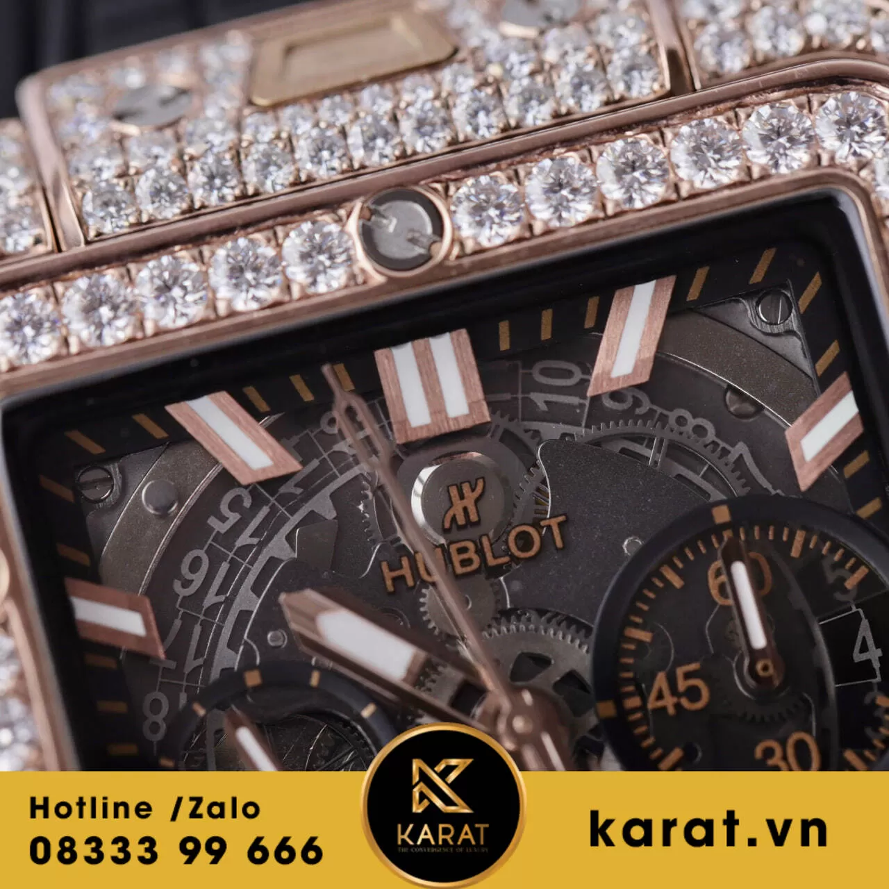 Đồng hồ Hublot Square Bang Unico king gold độ full moissanite - Ảnh 5