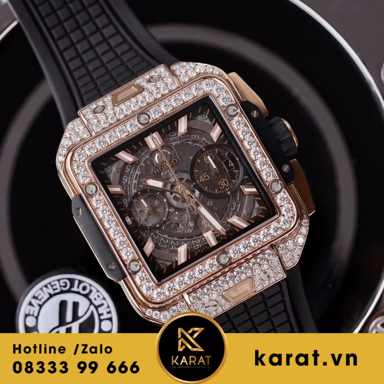 Đồng hồ Hublot Square Bang Unico king gold độ full moissanite - Ảnh 3