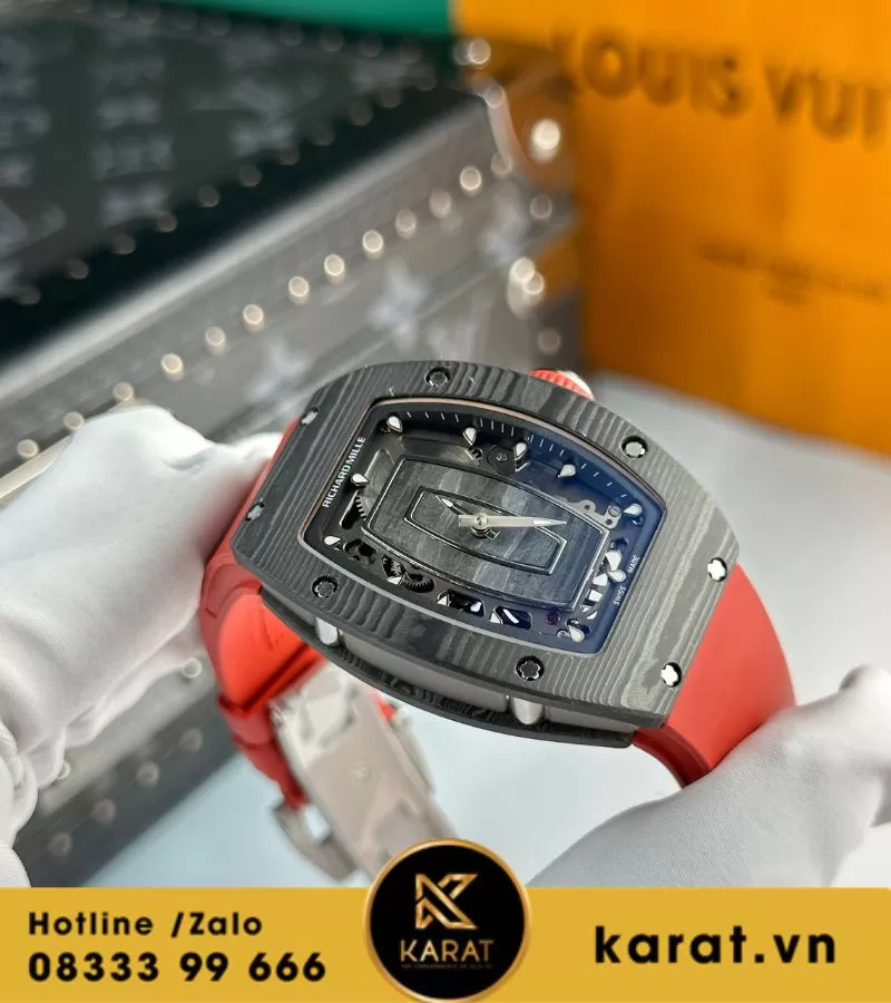 Đồng hồ nữ Richard mille RM 07-01 black carbon dây đỏ - Ảnh 9
