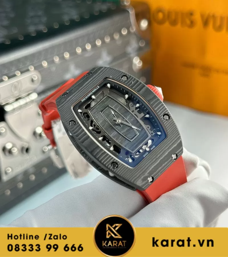 Đồng hồ nữ Richard mille RM 07-01 black carbon dây đỏ - Ảnh 4
