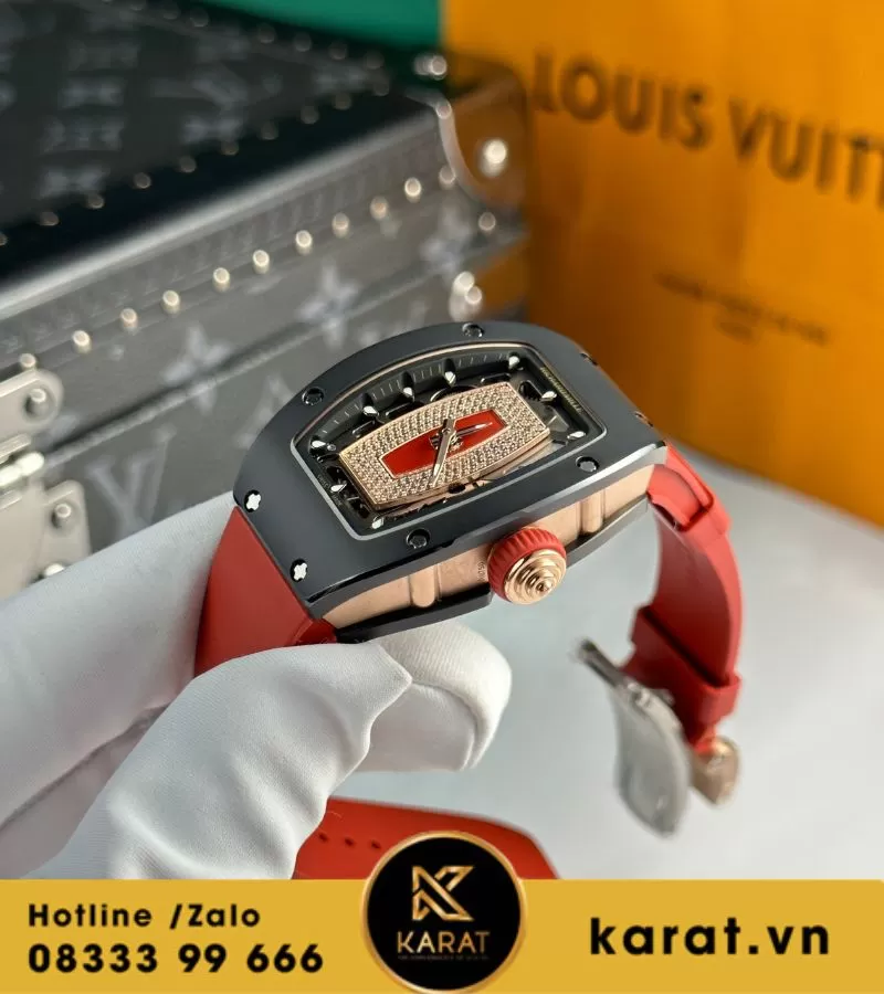 Đồng hồ nữ Richard mille RM 07-01 black ceramic red strap replcia - Ảnh 9