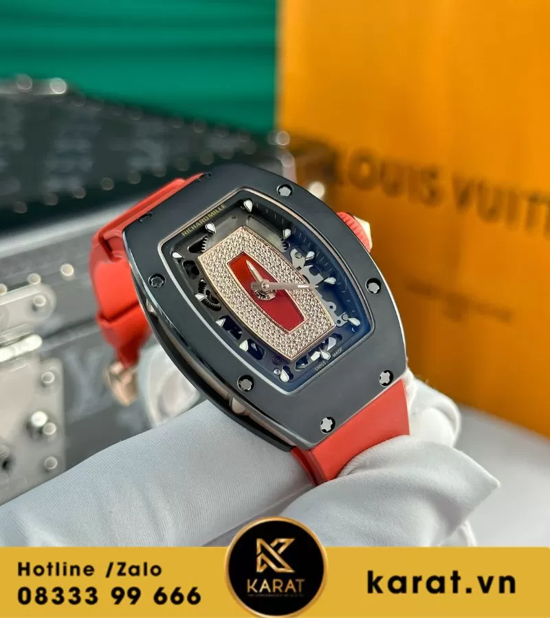 Đồng hồ nữ Richard mille RM 07-01 black ceramic red strap replcia - Ảnh 7