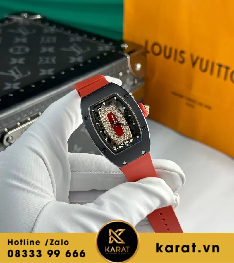 Đồng hồ nữ Richard mille RM 07-01 black ceramic red strap replcia - Ảnh 6