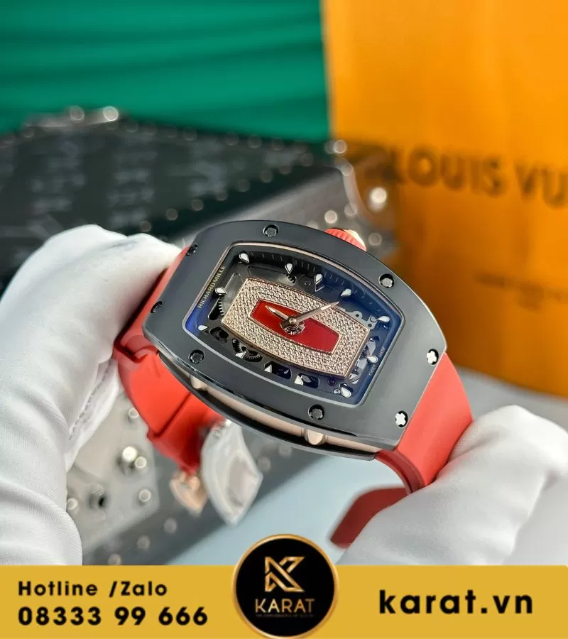 Đồng hồ nữ Richard mille RM 07-01 black ceramic red strap replcia - Ảnh 3