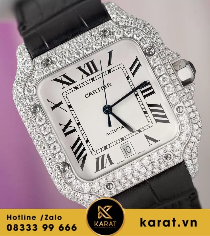 Đồng hồ Cartier Santos de cartier Size 39.8mm custom full moissanite - Ảnh 13