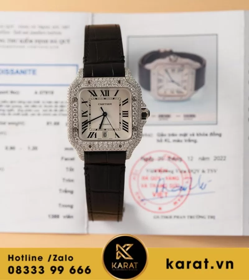Đồng hồ Cartier Santos de cartier Size 39.8mm custom full moissanite - Ảnh 12