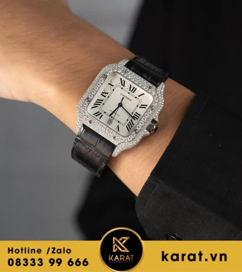 Đồng hồ Cartier Santos de cartier Size 39.8mm custom full moissanite - Ảnh 10