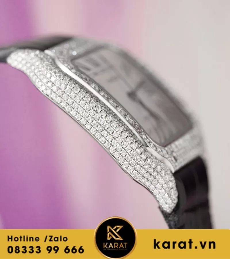 Đồng hồ Cartier Santos de cartier Size 39.8mm custom full moissanite - Ảnh 9