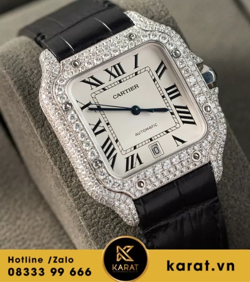 Đồng hồ Cartier Santos de cartier Size 39.8mm custom full moissanite - Ảnh 7