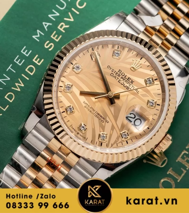 Rolex DateJust size 36MM 126233 Mặt Số Cây Lá Nhiệt Đới Vàng Champagne Demi Bọc Vàng 10K nhà máy GM Factory Rep 1:1 - Ảnh 13