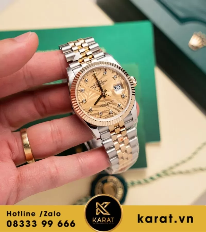 Rolex DateJust size 36MM 126233 Mặt Số Cây Lá Nhiệt Đới Vàng Champagne Demi Bọc Vàng 10K nhà máy GM Factory Rep 1:1 - Ảnh 12