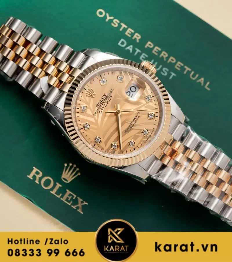 Rolex DateJust size 36MM 126233 Mặt Số Cây Lá Nhiệt Đới Vàng Champagne Demi Bọc Vàng 10K nhà máy GM Factory Rep 1:1 - Ảnh 11