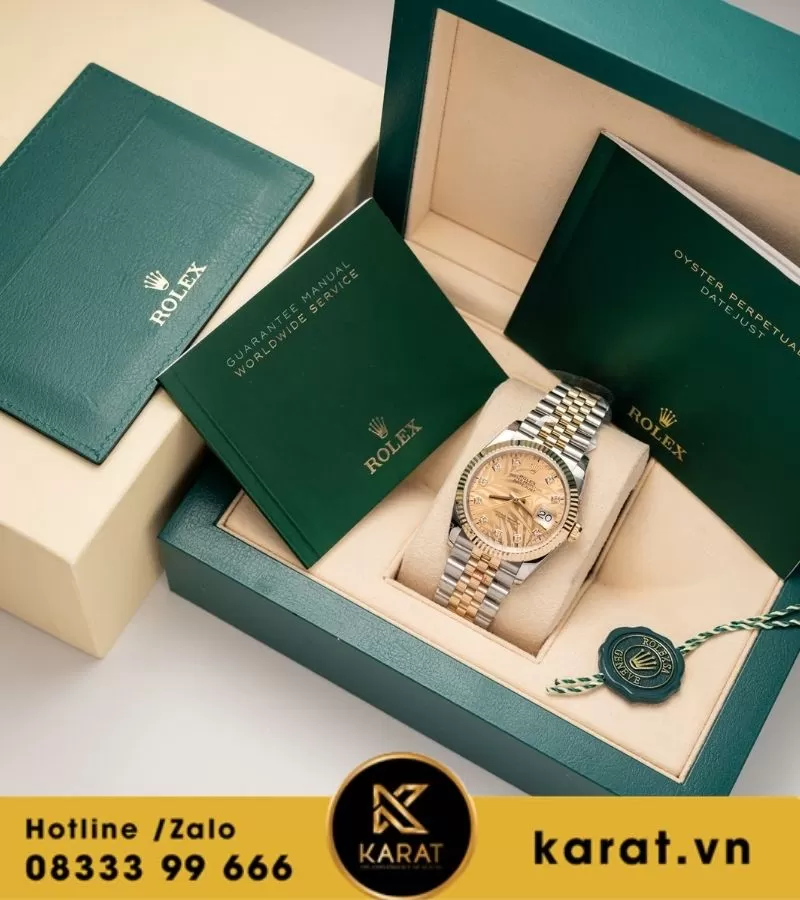 Rolex DateJust size 36MM 126233 Mặt Số Cây Lá Nhiệt Đới Vàng Champagne Demi Bọc Vàng 10K nhà máy GM Factory Rep 1:1 - Ảnh 10