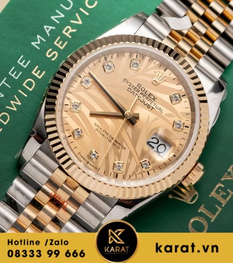 Rolex DateJust size 36MM 126233 Mặt Số Cây Lá Nhiệt Đới Vàng Champagne Demi Bọc Vàng 10K nhà máy GM Factory Rep 1:1 - Ảnh 9