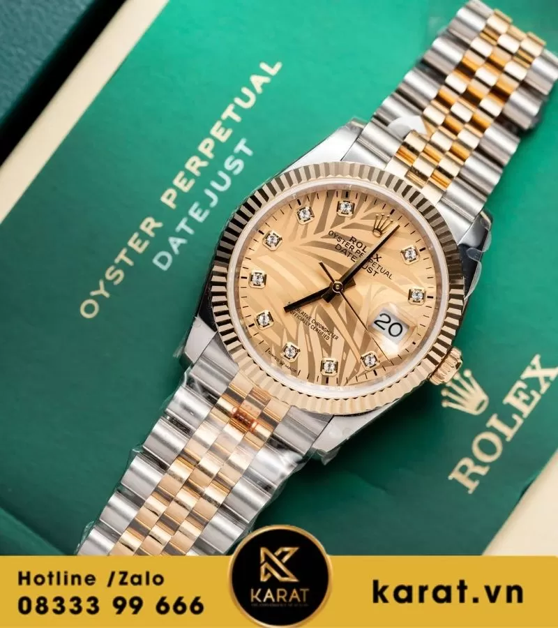 Rolex DateJust size 36MM 126233 Mặt Số Cây Lá Nhiệt Đới Vàng Champagne Demi Bọc Vàng 10K nhà máy GM Factory Rep 1:1 - Ảnh 7